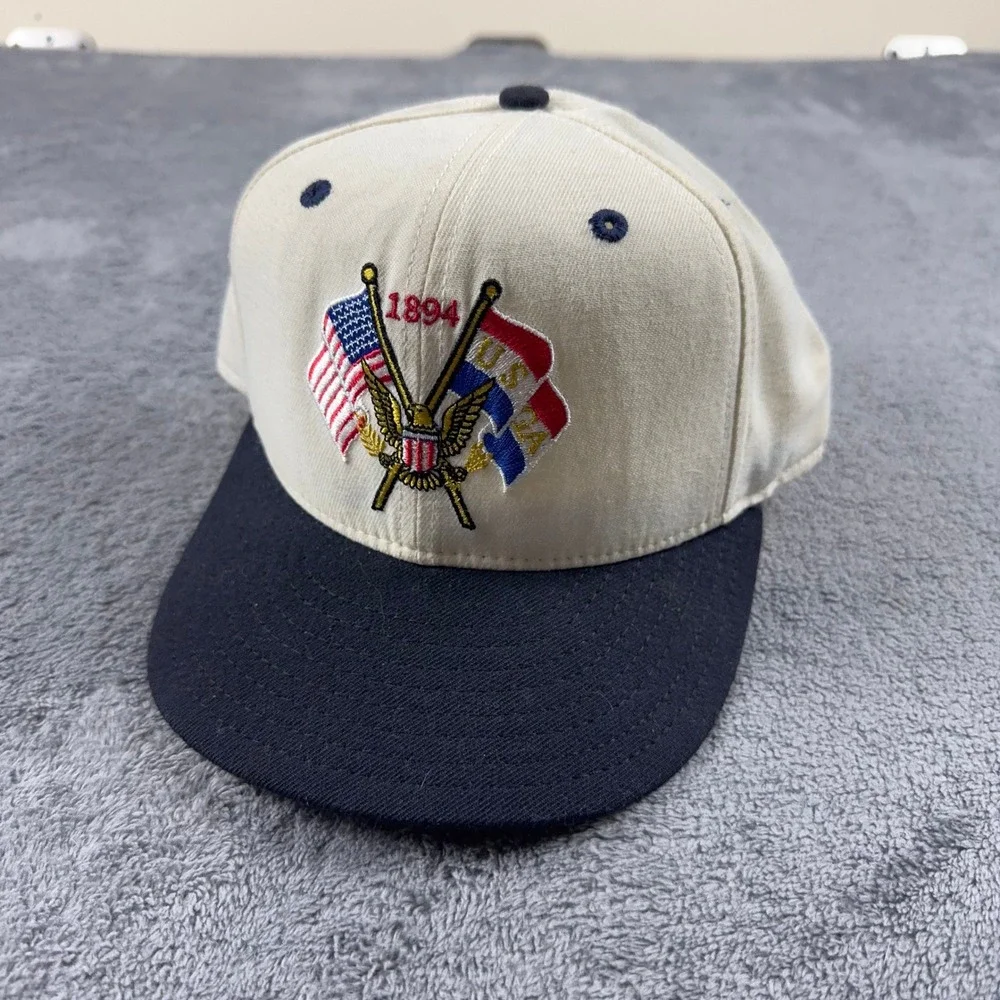 Vintage New Era 59FIFTY Fitted Hat 7 1/4 Wool USA Eagle Flags Baseball Cap